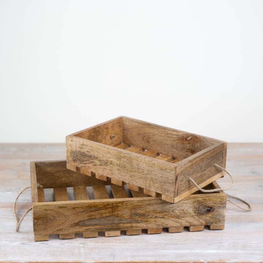 Wooden Slatted Storage Tray, 40cm