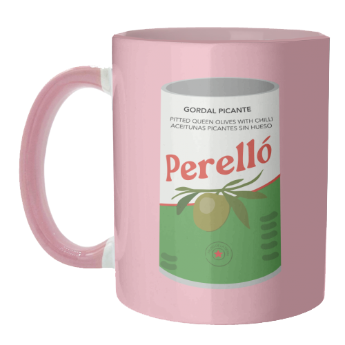 Mugs 'Tin of Perello Olives in Pink Illu: Mug Colour Inner & Handle 11oz - Pink